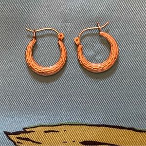 Antique Beautiful Textured Mini 24 Karat Gold Hoops